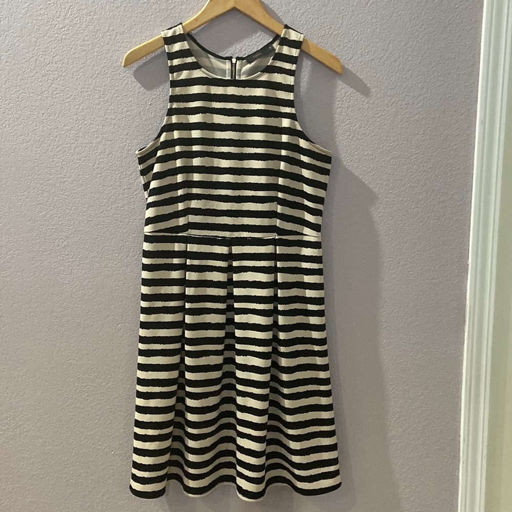 Casual dress, THML size M, black and off white striped.